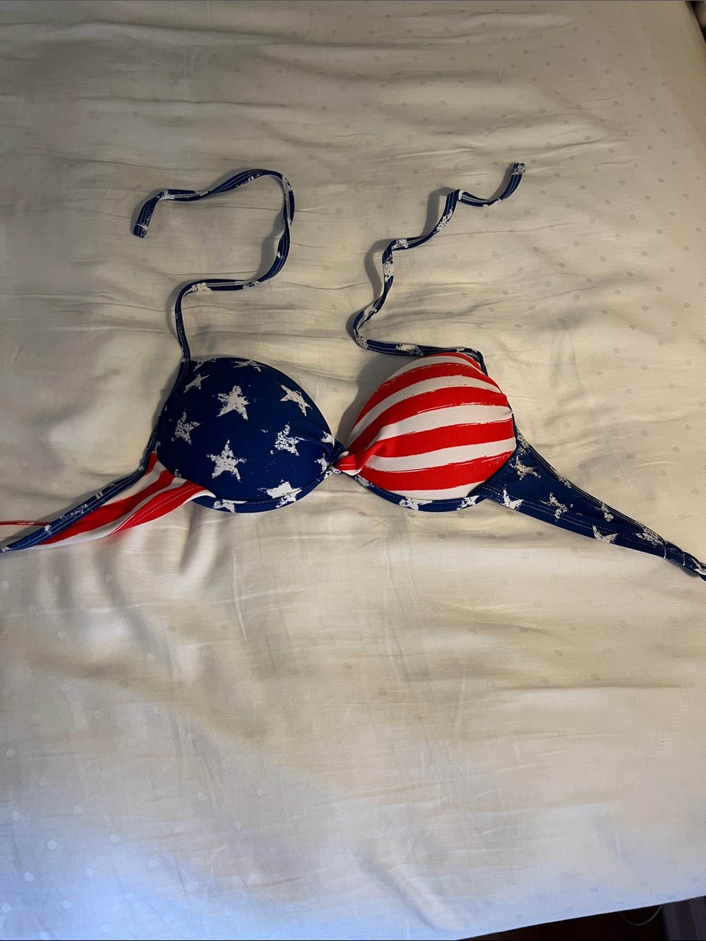 Xhilaration Patriotic Red White Blue Star & Stripe Bikini Top
